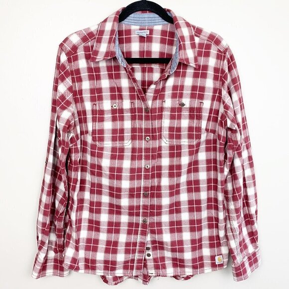 Carhartt Red Flannel Button Down Top Size Medium - Picture 1 of 9